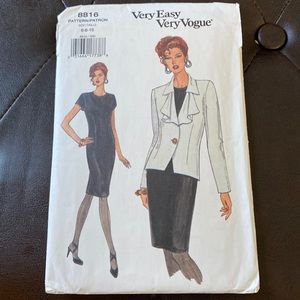 Very Easy Vogue Pattern vintage 8816 1990's Jacket Dress 6-8-10